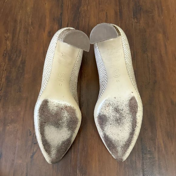 M. GEMI Lustro Snakeskin Pointed Toe Pump Heels Cream Leather - Picture 12 of 14